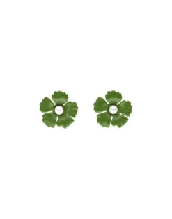 Flash Sale Majorica Santorini Small Flower Olive Green Earrings In Silver