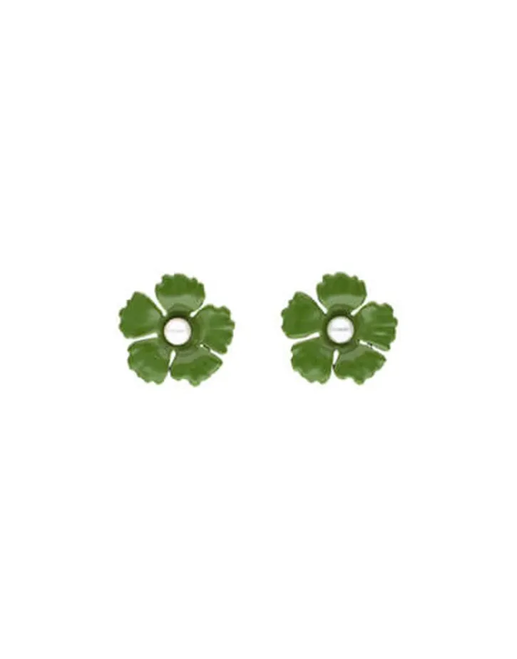 Flash Sale Majorica Santorini Small Flower Olive Green Earrings In Silver