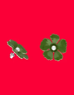 Flash Sale Majorica Santorini Small Flower Olive Green Earrings In Silver