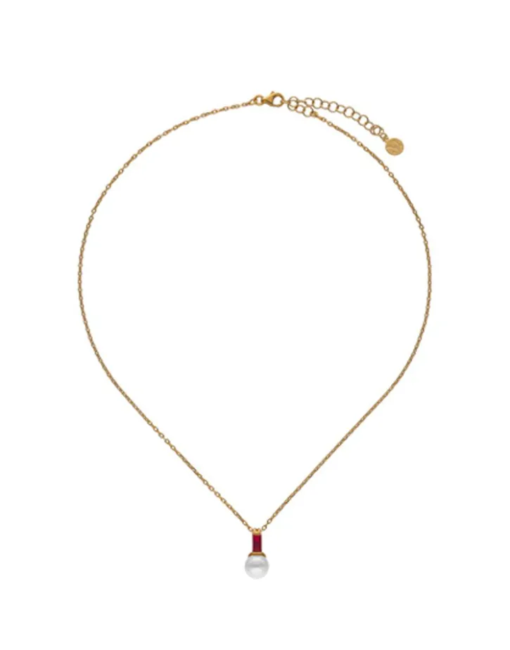 Outlet Majorica Selene Gold-Plated Necklace With Pearl And Ruby Red Zirconia