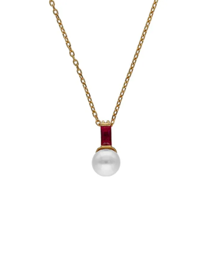 Outlet Majorica Selene Gold-Plated Necklace With Pearl And Ruby Red Zirconia