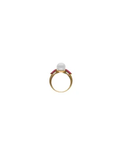 Fashion Majorica Selene Gold-Plated Ring With Pearl And Ruby Red Zirconia