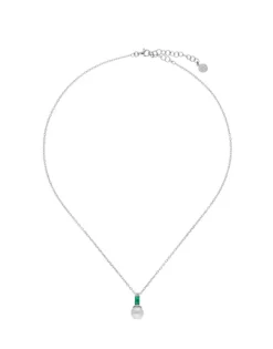 Discount Majorica Selene Silver Necklace With Pearl And Emerald Green Zirconia