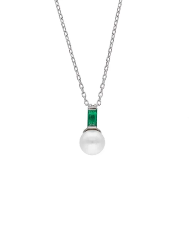 Discount Majorica Selene Silver Necklace With Pearl And Emerald Green Zirconia