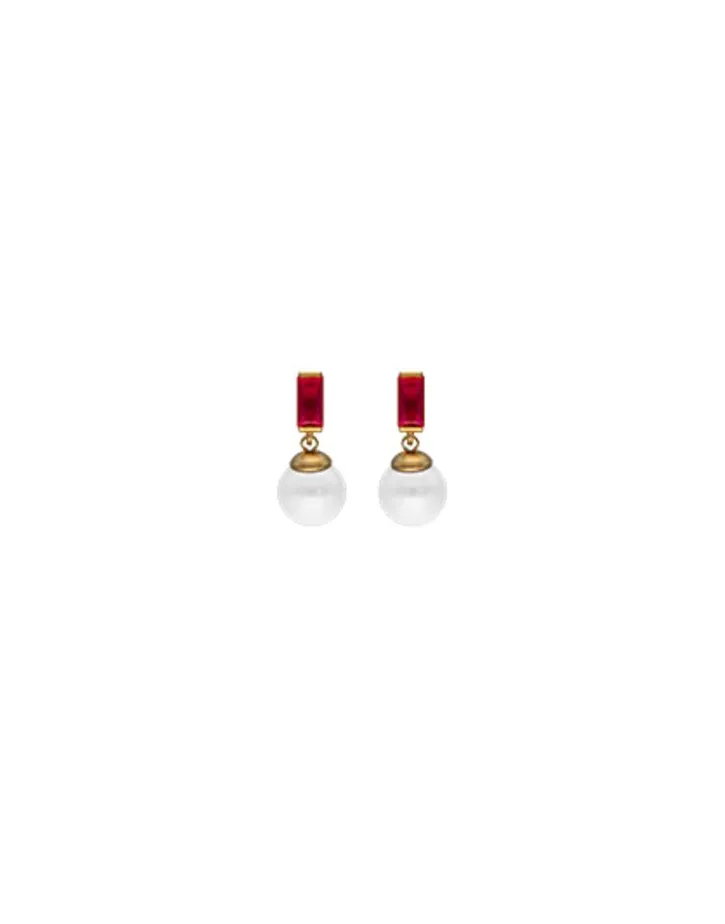 Discount Majorica Selene You&Me Gold-Plated Earrings With Pearl And Ruby Red Zirconia