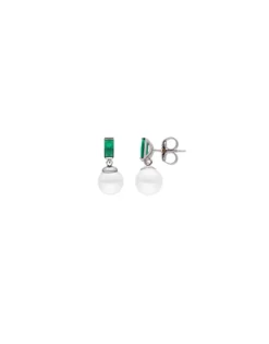 Cheap Majorica Selene You&Me Silver Earrings With Pearl And Emerald Green Zirconia