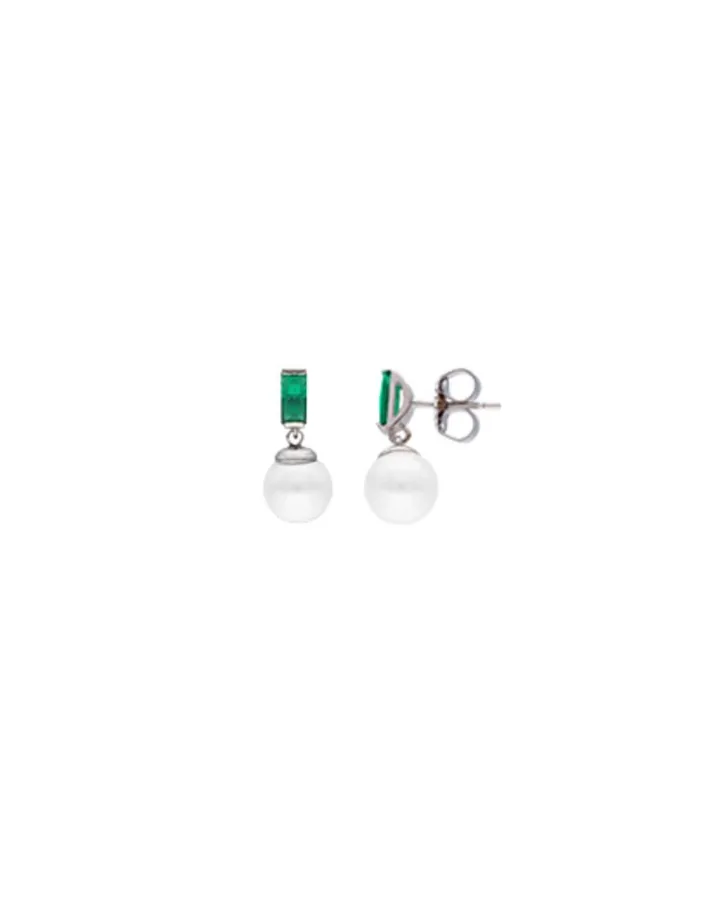 Cheap Majorica Selene You&Me Silver Earrings With Pearl And Emerald Green Zirconia
