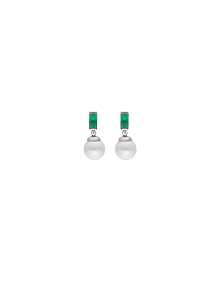 Cheap Majorica Selene You&Me Silver Earrings With Pearl And Emerald Green Zirconia