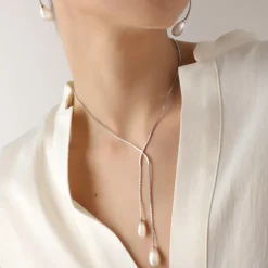 Cheap Majorica Short Elixa Silver Necklace With White Pear Drop Pearl