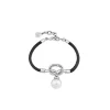 New Majorica Sicilia Leather Bracelet With A Silver Knot And A Round Pearl