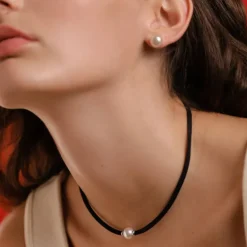 Outlet Majorica Sifnos Adjustable Unisex Elastic Necklace Black