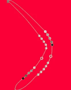 New Majorica Silver Algaida Long Multiposition Necklace With Black Murano Glass