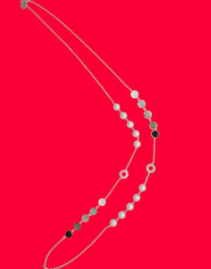 New Majorica Silver Algaida Long Multiposition Necklace With Black Murano Glass