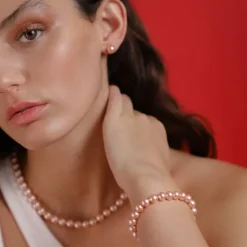 Best Majorica Silver Bracelet Lyra With 8Mm Pink Pearls