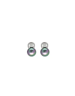 Store Majorica Silver Earrings Selene 10Mm Gray Pearl And Zircons