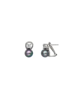 Flash Sale Majorica Silver Earrings Selene 8Mm Gray Pearl And Zircons