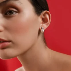Shop Majorica Silver Earrings Selene With 9Mm White Pearl And Zircons