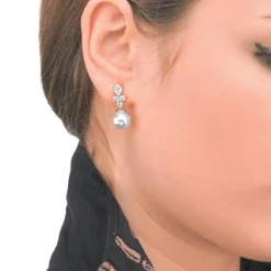 Outlet Majorica Silver Earrings Venus With 10Mm White Pearl And Zircons