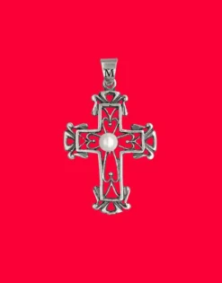 Best Sale Majorica Silver Medieval Cross Pendant With Round Pearl
