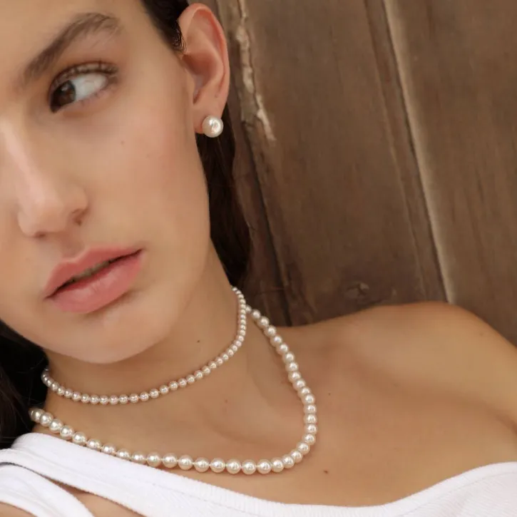 Fashion Majorica Silver Necklace Lyra 7Mm 45Cm