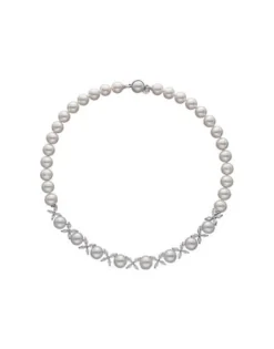 New Majorica Silver Necklace With Pearls And Zircons Venus