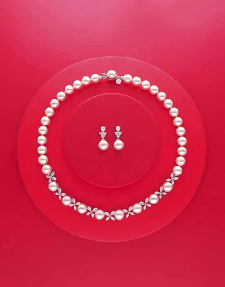 New Majorica Silver Necklace With Pearls And Zircons Venus