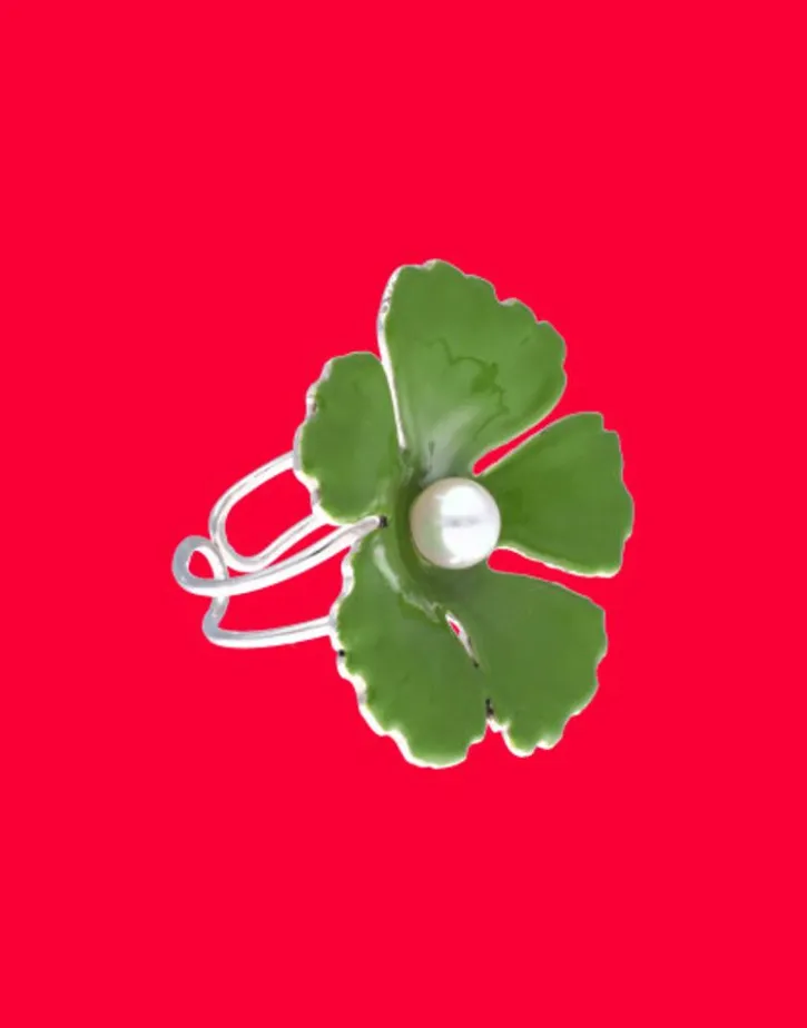 Online Majorica Silver Santorini Large Olive Green Flower Ring