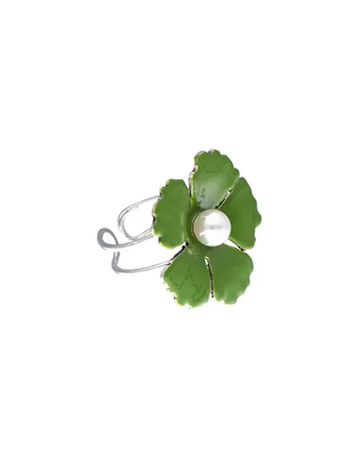 Cheap Majorica Silver Santorini Small Olive Green Flower Ring