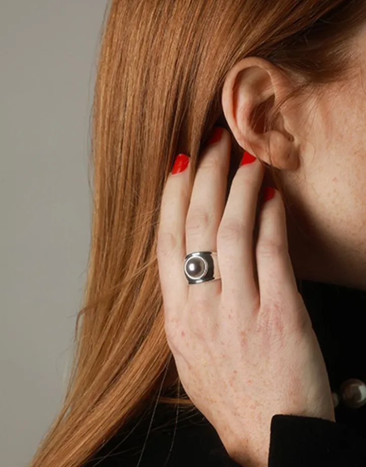 Best Sale Majorica Silver Tahiti Ring With Tahiti Half-Ball Pearl