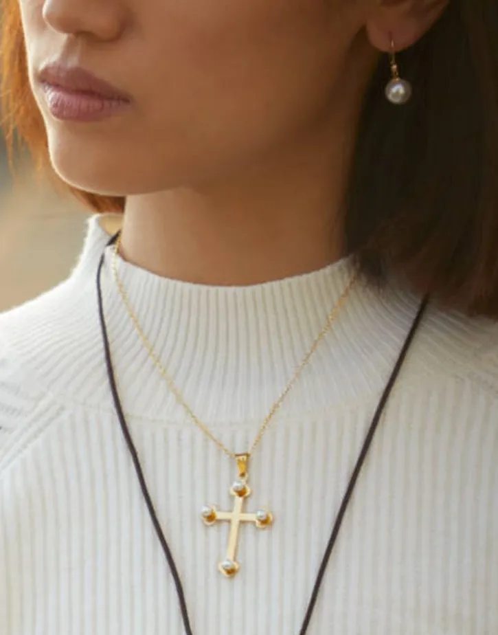 Cheap Majorica Silver Trinity Cross Pendant With Pearls
