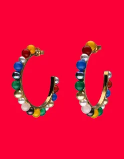 Discount Majorica Tutti Frutti Gold Hoop Earrings With Multicoloured Agates