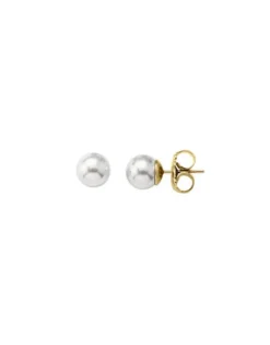 New Majorica Earrings Lyra Gold Plated With 10Mm White Pearl